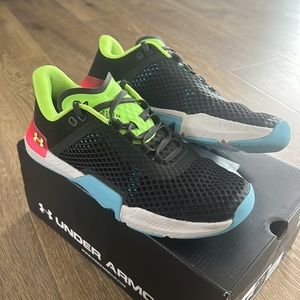 Women’s under Armour tribase reign 4 cross training shoes gray neon size 9.5